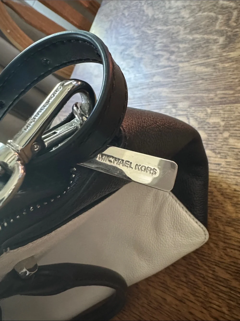 Michael Kors Black and White Leather Satchel with Crossbody Strap